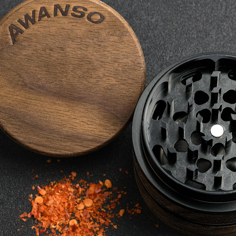 3-Piece Grinder, 2.5" Walnut Wood and Aluminum Grinder for Kitchen Spices Brown 2.5"