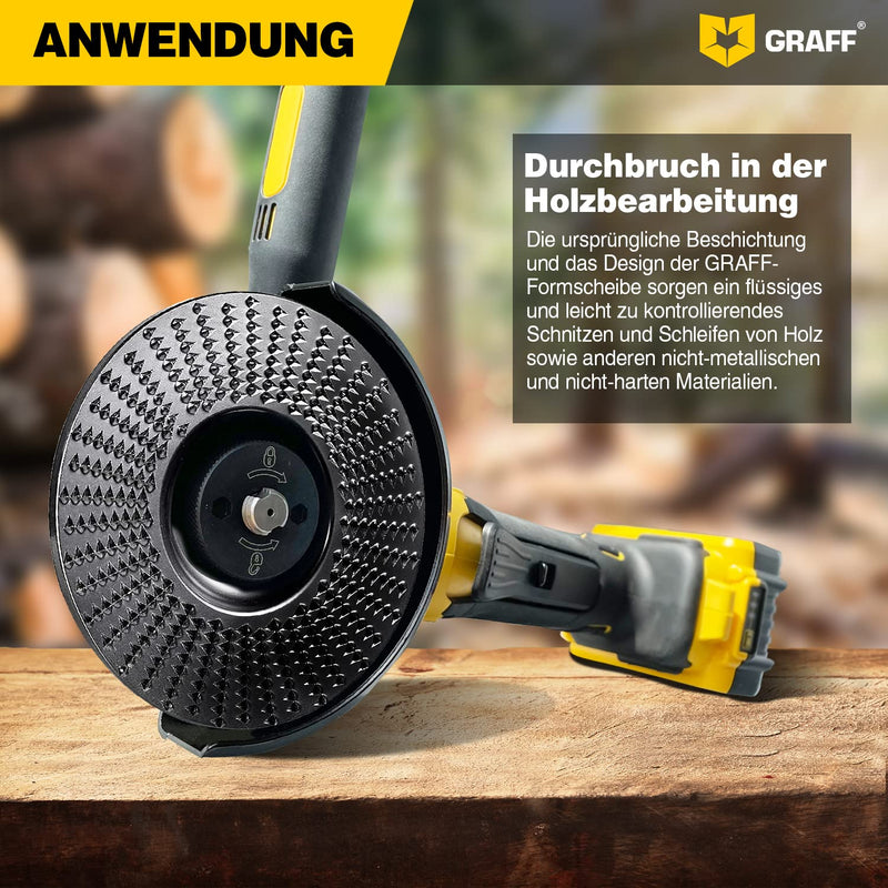 GRAFF Premium Wood Cutter Rasp Disc 115 mm for Carving and Sanding Wood, Softwood, Hardwood - Wood Grinder for Angle Grinder & Flex - Sanding Disc for Woodworking Tools Diameter 115 mm curved rasp disc