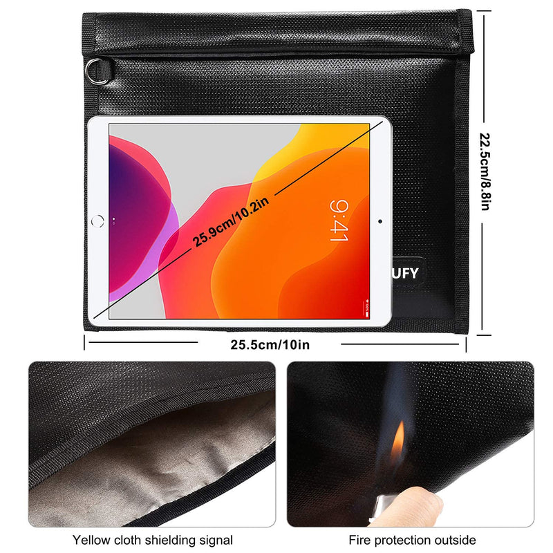 Faraday Bags 9.8 x 11 Inches, Fireproof & Waterproof Faraday Cage, Faraday Key Fob Protector, Cell Phone Signal Jammer, Car RFID Signal Blocking, Anti-Theft Pouch