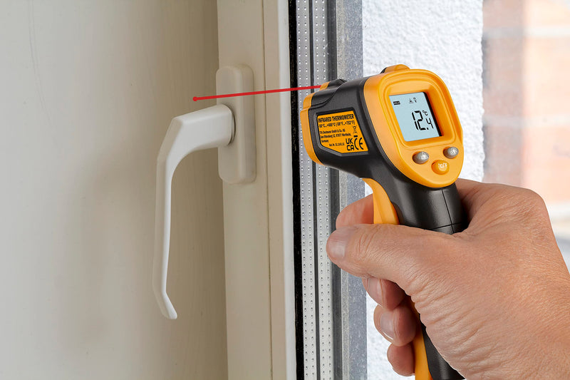 TFA Dostmann Ray Light 31.1143.13 Digital Infrared Thermometer, Non-Contact Measurement of Surface Temperature, According to HACCP, Measuring Time Under 1 Second, Black/Orange