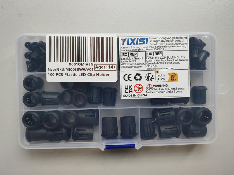 YIXISI 100 pieces 3/5/8/10 mm LED plastic clip holder, plastic diode holder, plastic diode holder clip, black 3/5/8/10 mm - 100 pieces