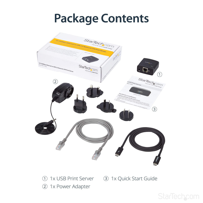 StarTech.com 10/100Mbps Ethernet to USB 2.0 Network Print Server - Windows 10 - LPR - LAN USB Print Server Adapter (PM1115U2)