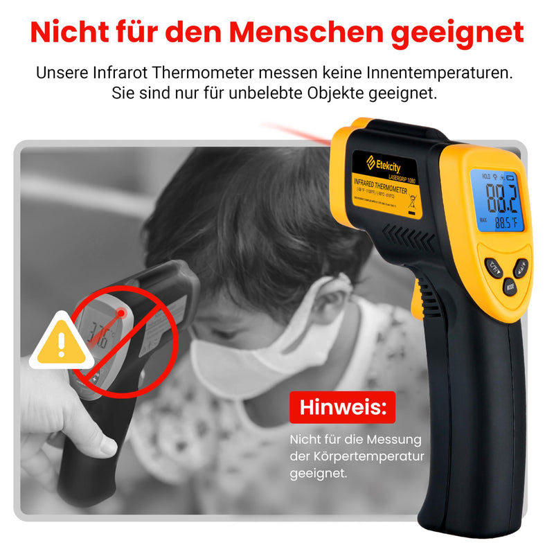 Etekcity Infrared Thermometer -50 ~ +610 °C, IR Pyrometer Temperature Meter | Digital IR Pyrometer Temperature Meter, LCD Lighting (Not for People) for Cooking/Pizza Oven/Freezer/Industry -50 ~ +610°C