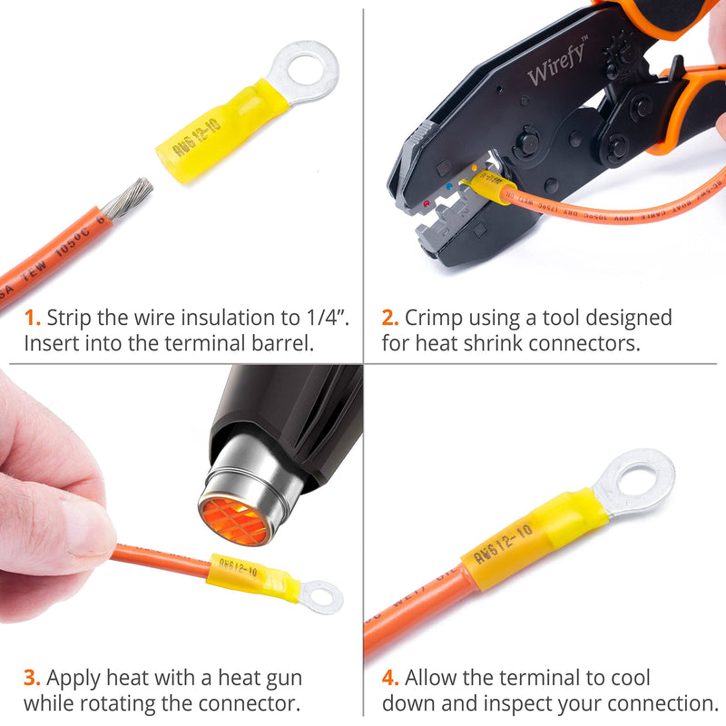 Wirefy Yellow ring cable lugs shrink connector M8 - solderless cable lugs assortment - ring cable lug crimp connector 4-6 mm² - 90 pieces 90 pieces. Yellow - M8 - 4 - 6 mm²