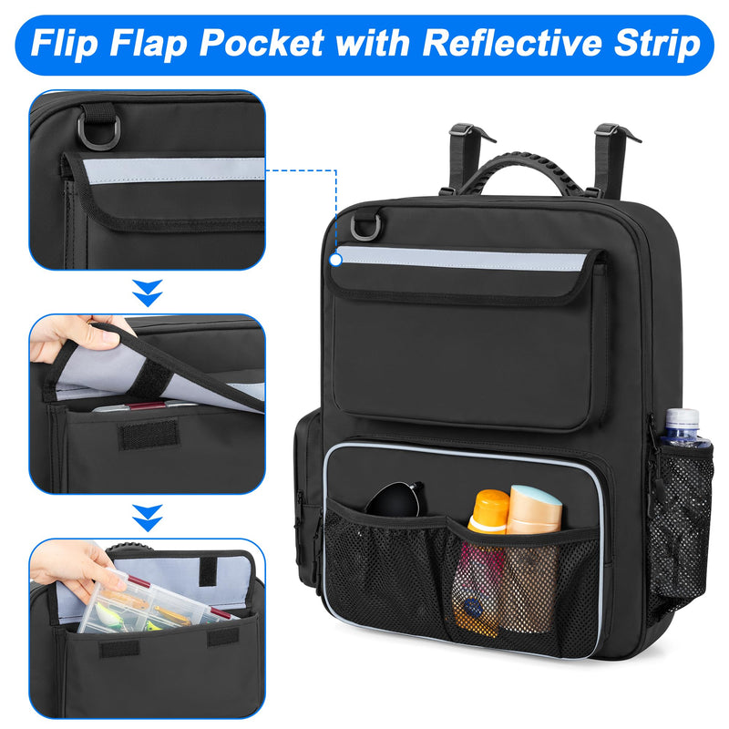 GRAOSO Boat Organizers and Storage, Boat Back Seat Carrying Bag with Rubber Handle and Adjustable Back Belt, Multiple Pockets for Boat Accessories, Black