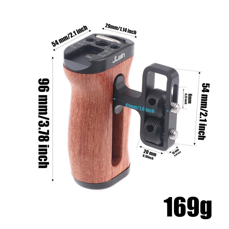 Hersmay Mini Side Wooden Handle Grip with ARRI-Style Mount Screw & Cold Shoe Mount 1/4 &3/8 Inch Screw for DSLR/Vlog Camera Cage