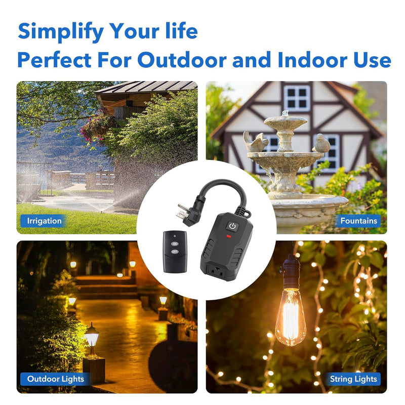 BN-LINK Outdoor Remote Control Outlet Plug Black,Indoor Wireless Outlet Switch Weatherproof Heavy Duty 15A 3-Prong 6-inch Cord 100Ft Range,3Pack(Battery Included) 1 Outlet, 1 Remote,3 Pack