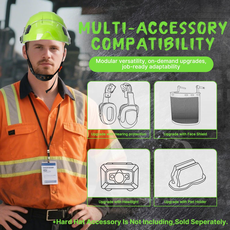 AOLAMEGS Construction Hard Hats with Visor - OSHA Approved Construction Hardhat with Chin Straps Green Hard Hat with Clear Visor