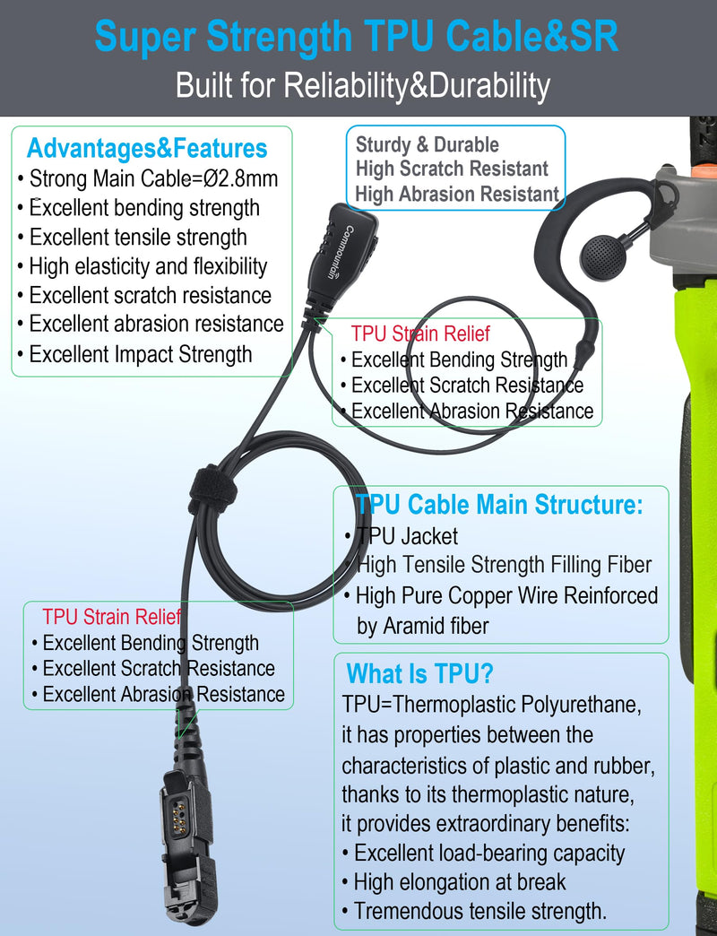 commountain XPR 3500e XPR 3300e Earpiece with Mic Compatible with Motorola Radios XPR 3300, XPR 3500, XPR3300e, XPR3500e, XPR3300, XPR3500, XPR 3000e G Shape Headset with PTT Microphone