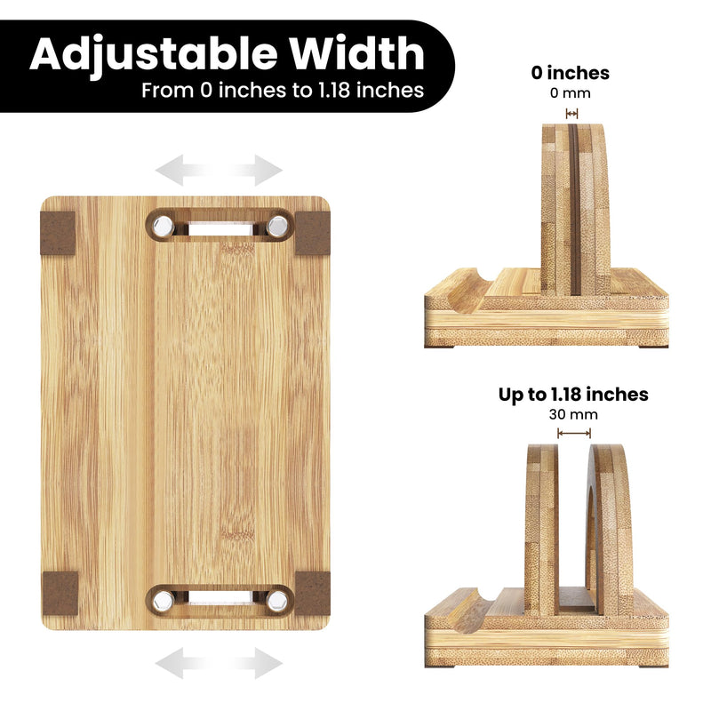 Kothar Premium Wood Vertical Laptop Stand - Adjustable Single Slot Bamboo Holder for MacBook, Dell, HP, and More | Space-Saving Desktop Organizer | Eco-Friendly, Sleek & Durable Design Natural