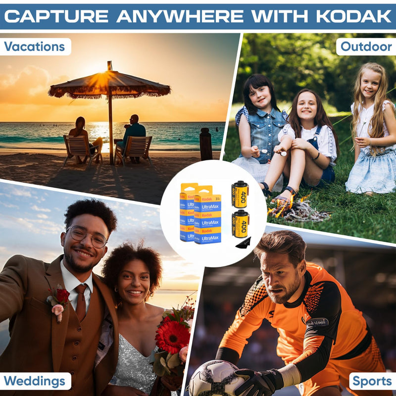 Kodak Ultramax 400 35mm Film 6 Pack 36exp for 35mm Film Camera Kodak 35mm Film Roll Bundle - Kodak Film- Balveli Microfiber Cloth - 35 mm Film Roll- Camera Film- 35mm Film Kodak- Kodak Film 35mm