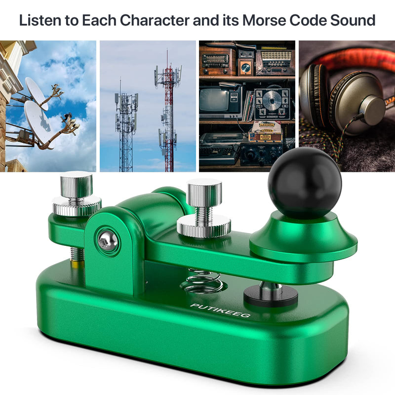 Mini CW Key Automatic Morse, Radio HAM Send Telegram Double Paddle Morse Code Key with Aluminum Alloy Body Base Green(S)