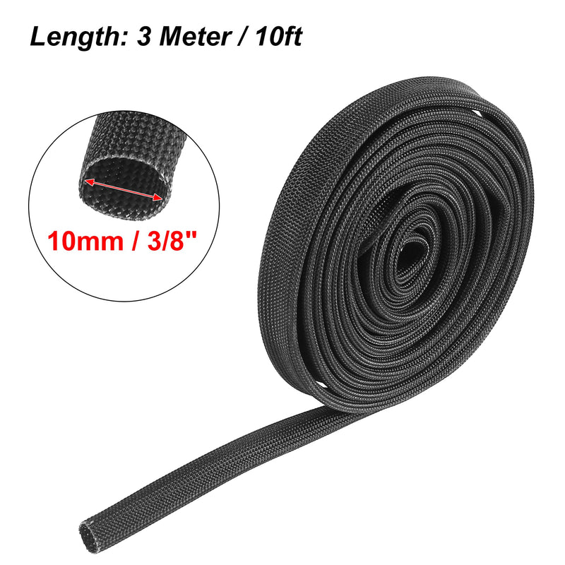 X AUTOHAUX Fiberglass Heat Wire Shield Sleeve Heat High Temp Shield Adjustable Heat Shield 10ft 10mm 3/8" Black for Car Wire Loom Protection 3/8"