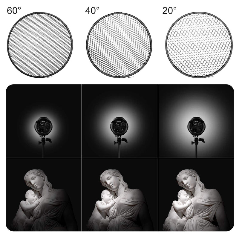 Neewer Standard Reflector 7 inches/18 Centimeters Soft Diffuser with 20/40/60 Degree Honeycomb Grid for Bowens Mount Studio Flash Strobe Light Monolight 20/40/60 Degree+diffuser