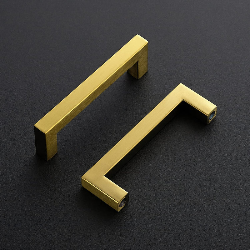 Ravinte 12 Pack 4 Inch Square Kitchen Cabinet Handles Cabinet Pulls Brushed Brass Drawer Pulls Kitchen Cupboard Hardware Handles for Cupboard Dresser Drawers Brushed Gold