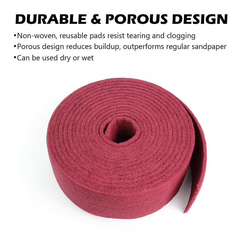 Maroon General Purpose Scuff Pads, Scuffing, Scouring Pad, Sanding, Paint Primer Prep Scratch - Surface Preparation Pad Car Auto Body Woodworking 7447-Premium, 5 Inches * 30 Feet Maroon