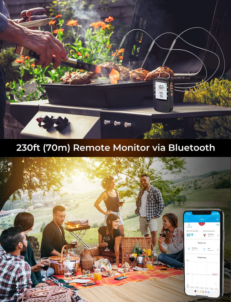Govee Bluetooth Meat Thermometer, Wireless Meat Thermometer for Smoker Oven, Digital Grill Thermometer with 2 Probes, Timer Mode, Smart LCD Backlight BBQ Thermometer for Cooking Turkey Fish Beef 2 x Probes Black