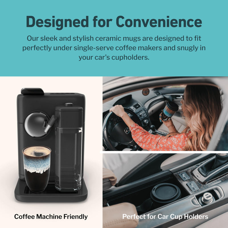 NOVA CERAMICS 12oz Travel Coffee Mug - Unique Microwave & Dishwasher Safe Tumbler With Lid - Gifts For Women & Men Monsoon 12 Ounces