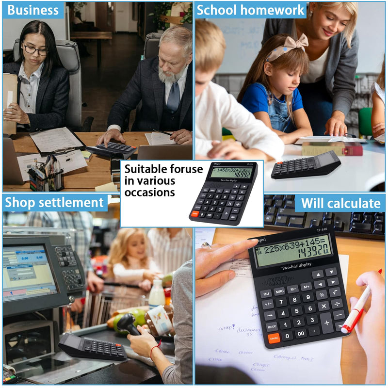 Desk Calculator, IPepul Basic Desktop Calculators Big Buttons and 2 Line Display, 4 Function Simple Calculator, Large Talking Calculators Office Supplies for Office Business School Students