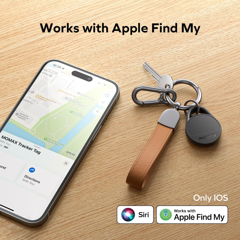 Momax Tracker Electronics Key Finder Luggage Tracker Smart Tag for Key, Backpack, Wallet, Pets Works with Apple Find My (iOS Only) and Global Search Range Include DIY Personalized Stickers Black