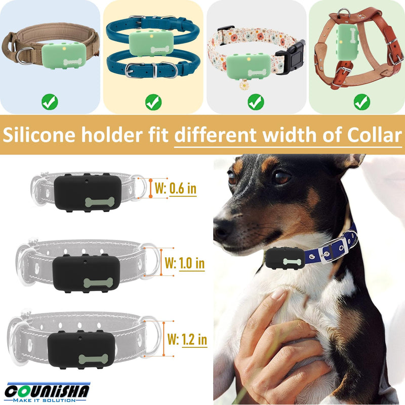 2 pack Silicone holder compatible for Tractive XL GPS Tracker,durable accessories Cover Finder Anti-Scratch,Secure Sturdy case with strap for dog Pet Collar (Black,green) black,green