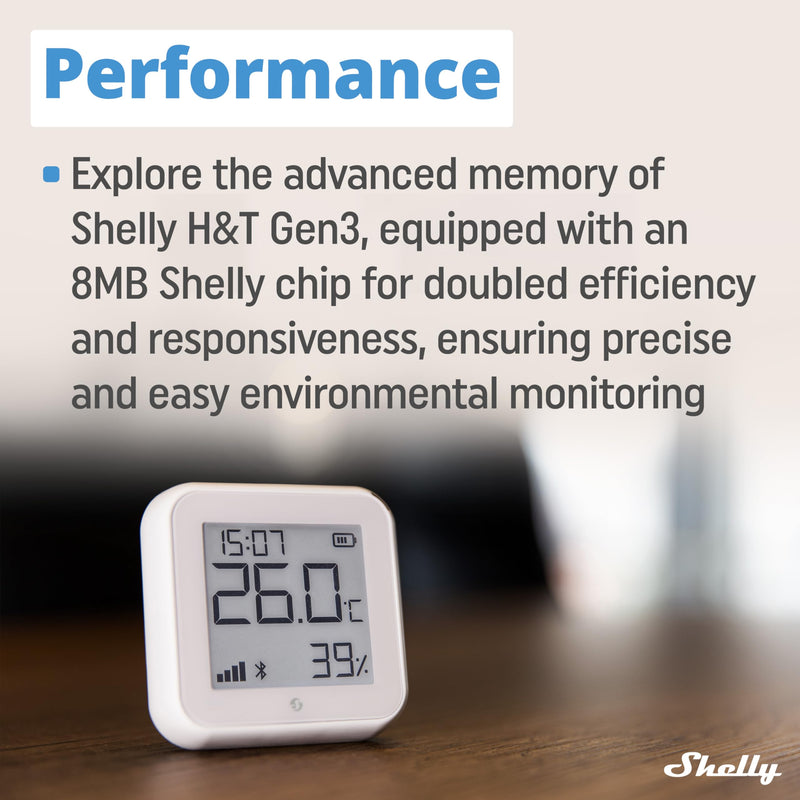 Shelly H&T Gen 3 Ivory | Wi-Fi and Bluetooth Temperature & Humidity Sensor | Home automation | No hub required | Long battery life | Wall mounting possible