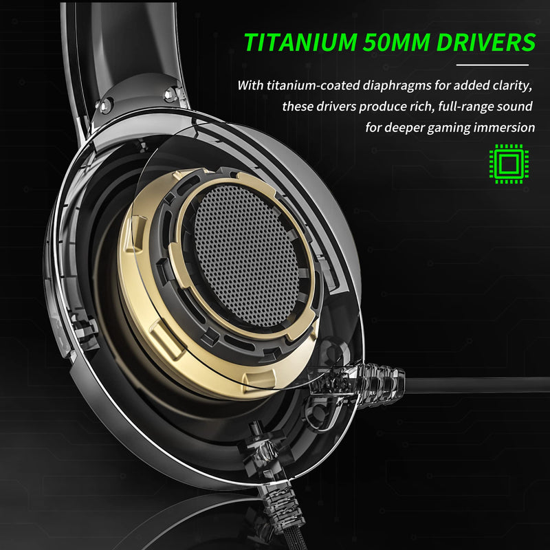BINNUNE Gaming Headset with Mic for Xbox Series X|S Xbox One PS4 PS5 PC NS, Wired Audifonos Gamer Headphones with Microphone for Xbox 1 PS 4|5 Black/Green