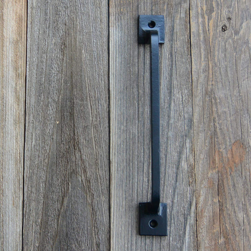 CRAFTSMAN ROAD Black Cast Iron Pull Handles 12 inch (Squared Base, Set of 2) - Cabinet Door Handles, Gate Handle Pull, Barn Door Hardware, Grab Handles