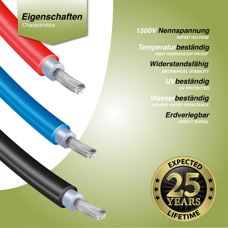 Solartronics Solar Cable 4 mm² 2 m with Solar Plug on Both Sides Black | Solar extension cable for solar system, H1Z2Z2-K, flexible, water-resistant, TÜV Rheinland, made in Germany, 2 x 2 m 2m - 4mm²