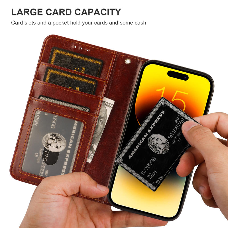 Bocasal Detachable Wallet Case for iPhone 15 RFID Blocking Card Slots Holder Premium PU Leather Magnetic Kickstand Shockproof Wrist Strap Removable Flip Protective Cover 5G 6.1 inch (Brown) Brown