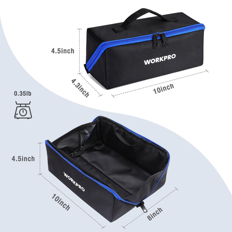 WORKPRO Tool Bag with Zipper, 10" Utility Wide Mouth Heavy Duty Tool Storage Bag, Multipurpose Zipper Tool Pouch Tote Bag for Organizer 3-pack Black