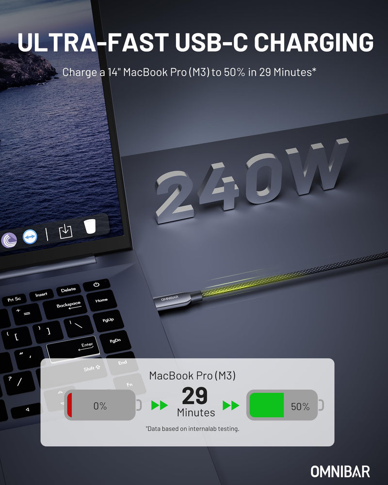 240W USB C to USB C Cable, USB 4 Data Cable, 40Gbps Data Sync, 8K HD Display, USB-IF Certified, Thunderbolt 4/3 Compatible, for iPhone 16/15, Macbook, Monitor, SSD, Hub, Docking (3FT, Braided) C to C 40Gbps Black