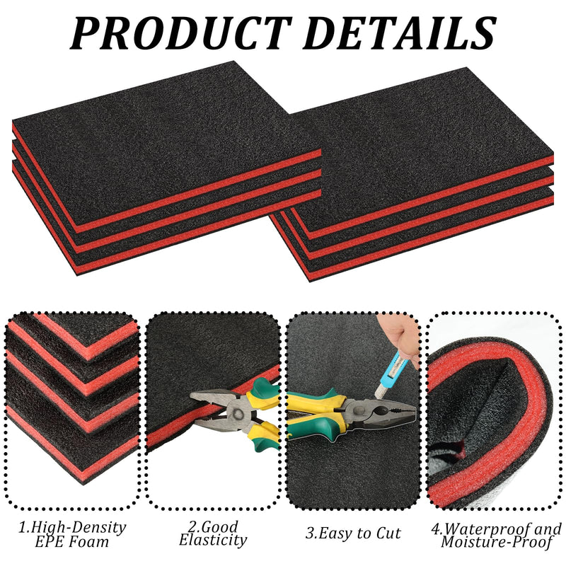 6 Pack Tool Box Foam Inserts for Cases,Tool Box Liner Polyethylene Sheets, Toolbox Kaizen Organizer and Storage Shadow(18 x 12 x 1 Inch,Red, Black) Red, 6 Pcs Foam