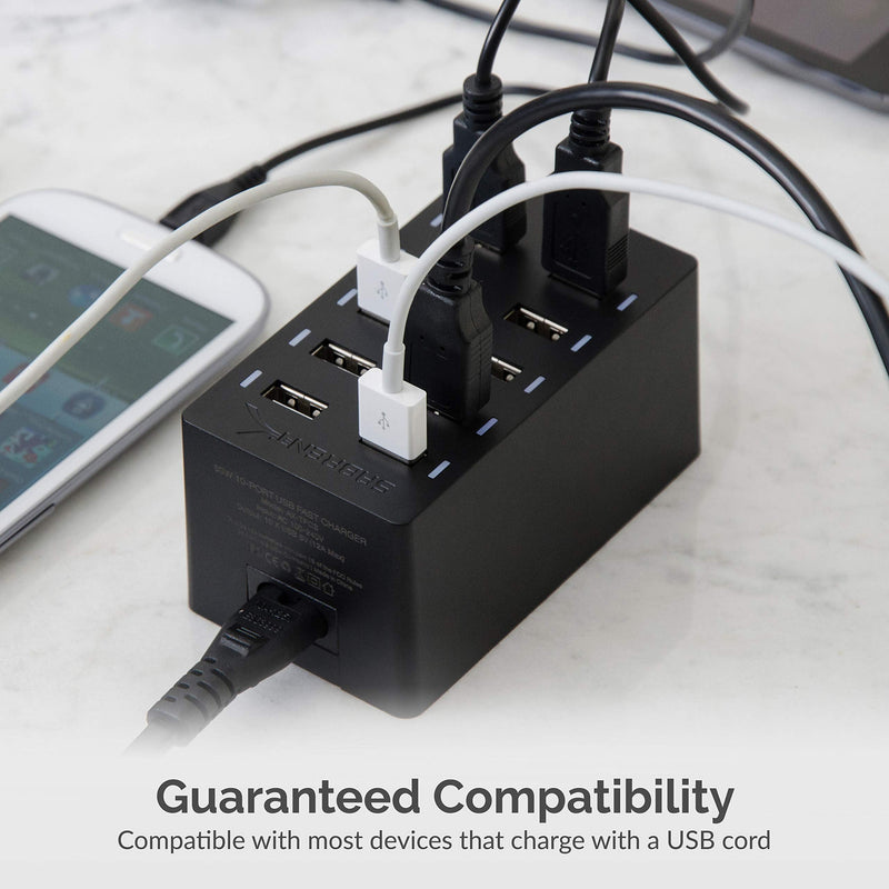 SABRENT 60 Watt (12 Amp) 10 Port [UL Certified] Family Sized Desktop USB Rapid Charger. Smart USB Ports with Auto Detect Technology [Black] (AX-TPCS) 10-Port