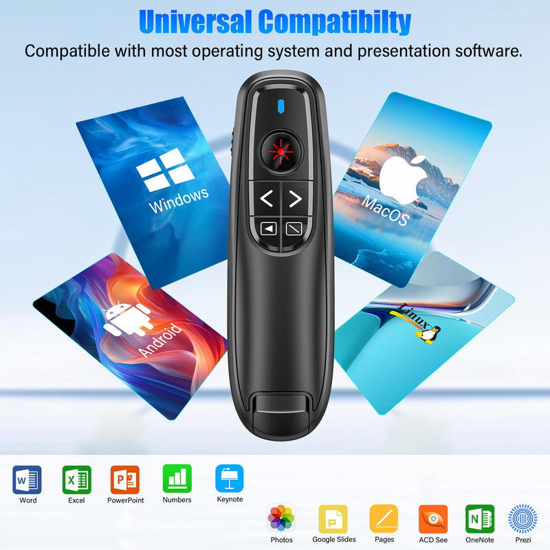 Presentation Clicker Wireless Presenter Remote Clicker, USB C PowerPoint Clicker for Presentation with Laser Pointer, RF 2.4GHz Computer Pointer Clicker Slide Advancer for Google Slides,Mac,Laptop Black