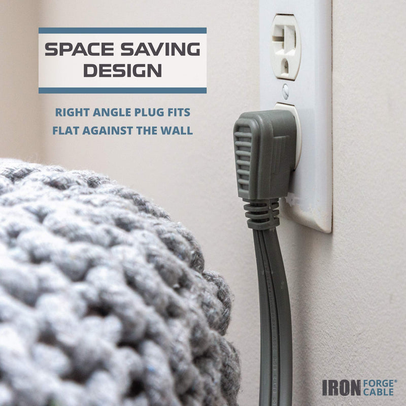 Iron Forge Cable 15 ft Appliance Extension Cord Gray 14/3 Heavy Duty - Flat Plug & Flat Cable 15 Amp 3 Prong SPT-3 for Major Home Appliances, 14 AWG 15 Foot