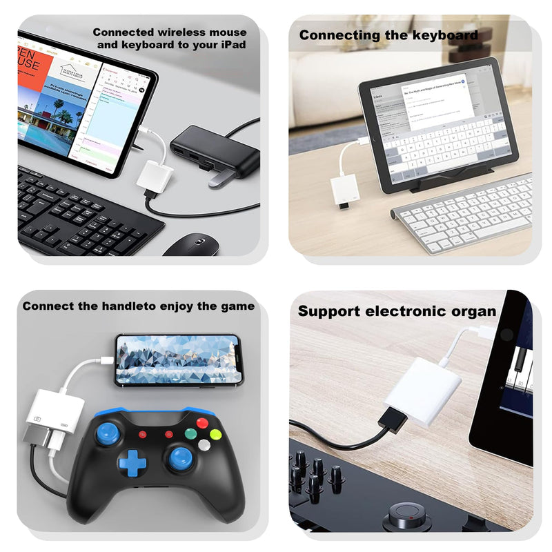 [Apple MFi Certified] Lightning to USB Camera Adapter for iPhone, High-Speed USB Female OTG Cable with Charging Port for iPad to Connect Card Reader, Plug and Play
