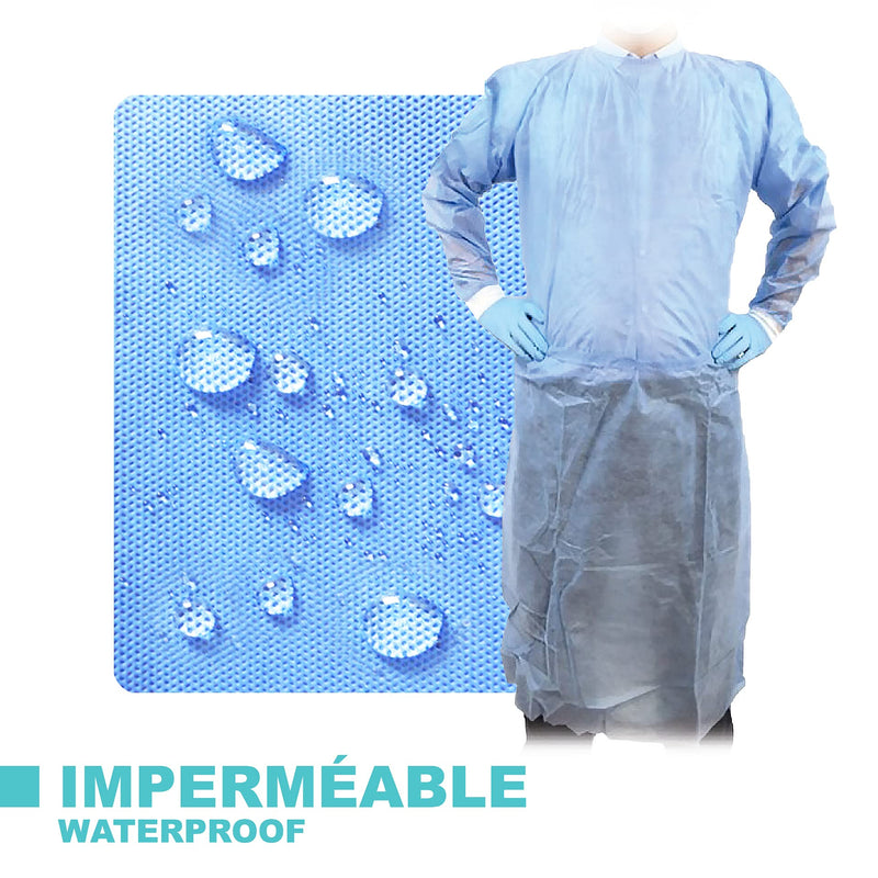 10 x Disposable Waterproof 40 GSM Protective Gowns - Non-Woven Fabric with 25% Polypropylene & 15% Polyethylene - CE One Size - Protection Category Class I - Professional Quality - Blue - Dmm-Europe