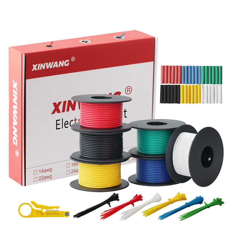 Xinwang 16AWG 1.3mm² Silicone Cable Set, 6 Colours, 4 m Each Colour | Flexible tinned copper wire for electronics, RC models, LED, lamps and DIY enthusiasts 16AWG(1,3 mm²/4M)-Silikon