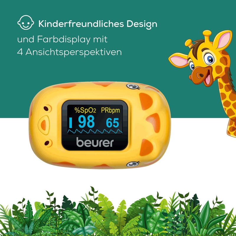Beurer PO 13 Kids Finger Pulse Oximeter for Kids, Pulse and Oxygen Saturation Measurement in Seconds, Small Size, Automatic Display Alignment, with Belt Bag