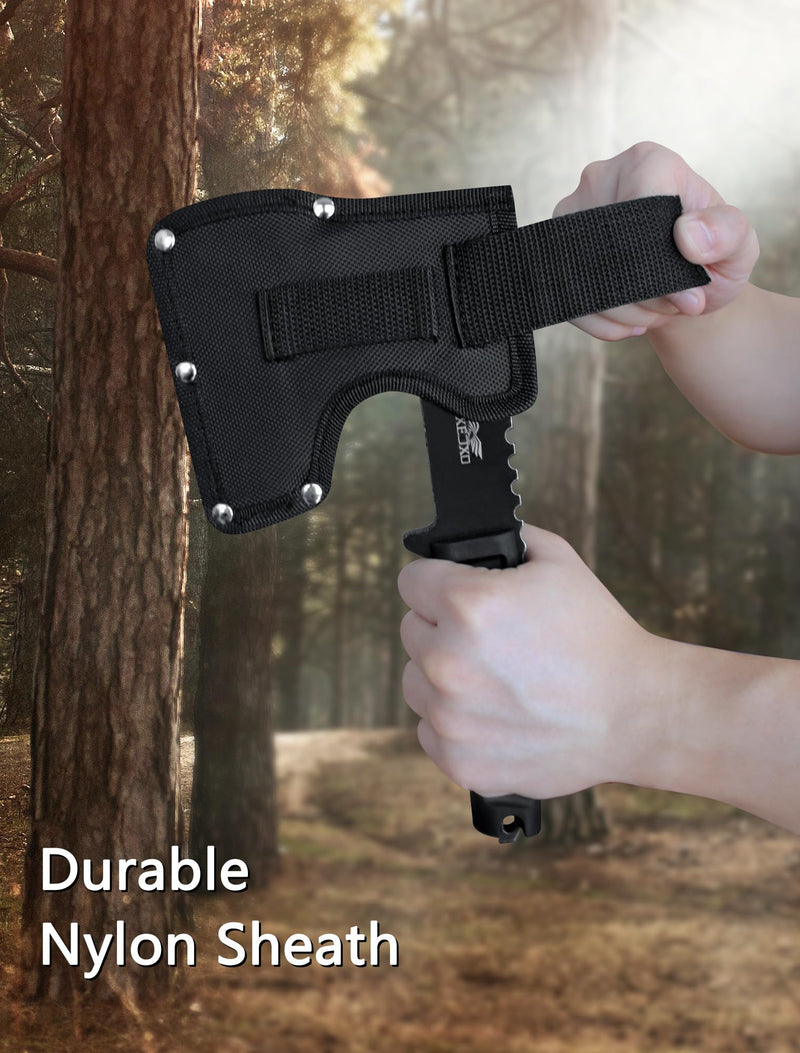 JXE JXO Hatchet, 9.8" Full Tang Camping Axe, Ergonomic Rubber Handle, with Durable Nylon Sheath for Bushcraft and Camping 2.0