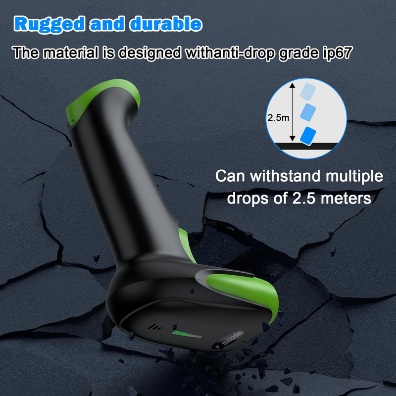 Symcode Wireless Bluetooth Barcode Scanner,Bluetooth & USB Wired & 2.4G Wireless Connection Ergonomics Handheld Barcode Scanner Reader, 2D 1D QR Code Automatic Fast Precise scanning Scanner Green