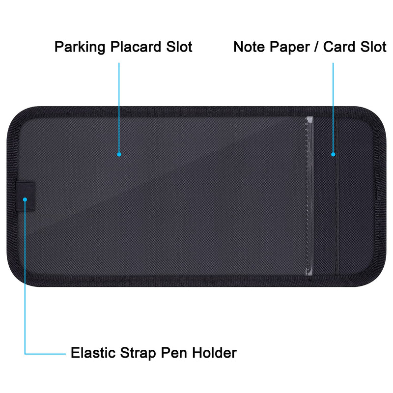 Handicap Placard Holder for Auto, Wisdompro Disabled Parking Permit Sign Protector for Car Sun Visor with Note Paper Slot, Pen Holder and Elastic Strap - Black