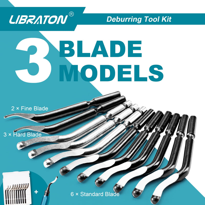Libraton deburrer with 11 blades, hand deburrer, plastic deburrer, universal deburrer tool, for plastic (also 3D printing), metal, stainless steel, aluminum, steel 11 blades (3 variants) A