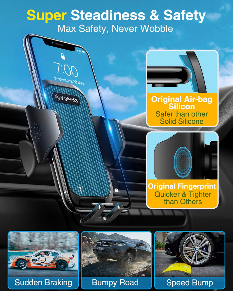 [Pro Version] VANMASS Universal Car Phone Mount [Super Suction Cup] Dashboard Phone Holder Stand, Handsfree Windshield Dash Vent Phone Holder Car, Compatible for iPhone 15 14 13 12 Samsung LG & Truck Black