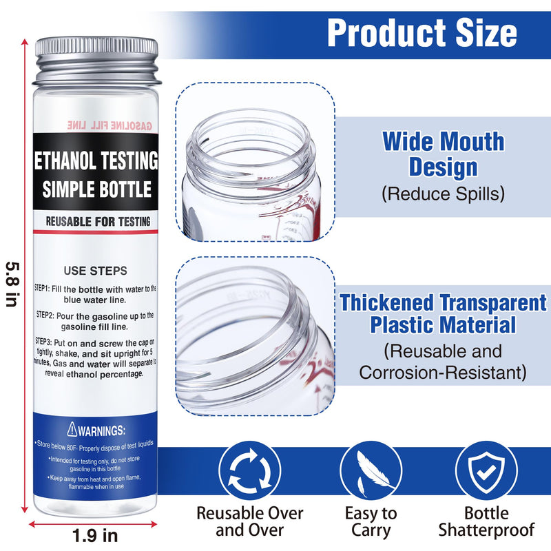 2 Pcs Ethanol Tester E85, E85 Fuel Test Kit Bottle, Reusable Wide Mouth Fuel Test Bottle, Gasoline Ethanol Testing Kit for Testing E85 Ethanol Levels to Maintain Peak Engine Performance