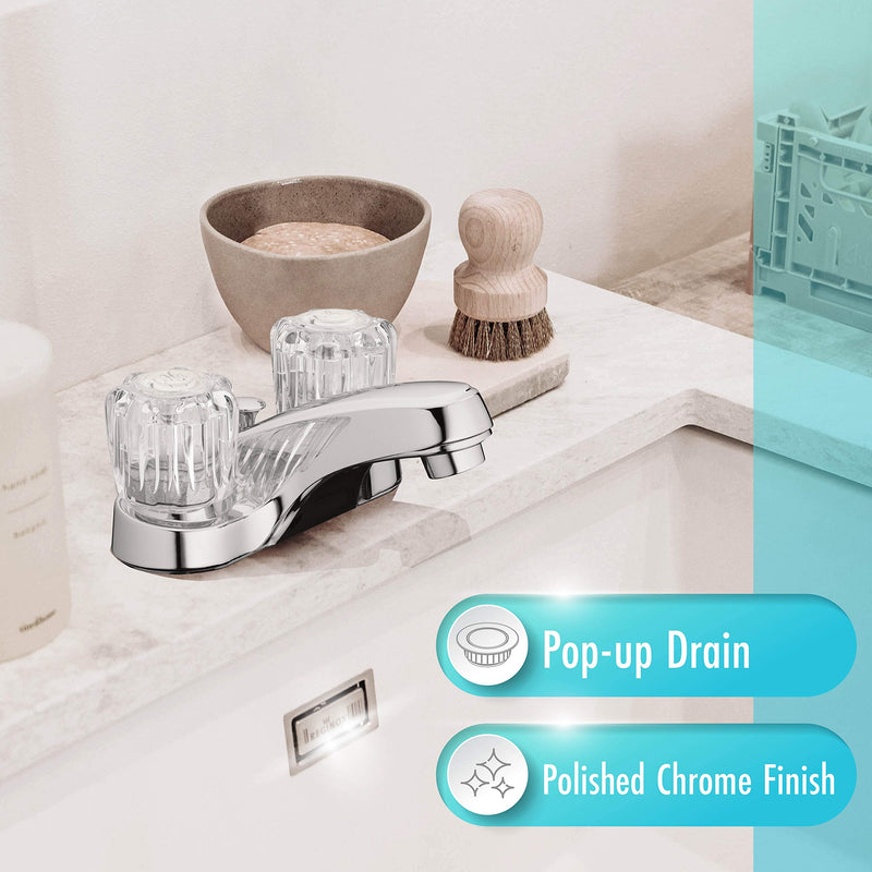 Aqua Vista 10-B421-AV Two Handle Bathroom Sink Faucet, Polished Chrome with Acrylic Round Knobs (Pack of 1)