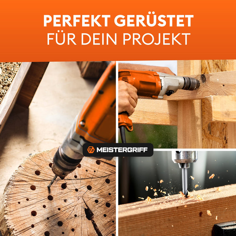 MEISTERGRIFF® wood drill set long [7 pieces] - Extra sharp drill bits - Stable & break-resistant auger drill bit - Ø 4, 5, 6, 7, 8, 10, 12 mm 230 mm