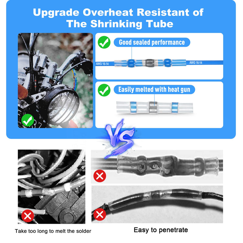 Kuject 500PCS Solder Seal Wire Connectors AWG 16-14, Blue Solder Seal Heat Shrink Butt Connectors Terminals Sleeve Waterproof Wire Splice Connector for Marine Boat Wire Joint AWG 16-14 Blue 500