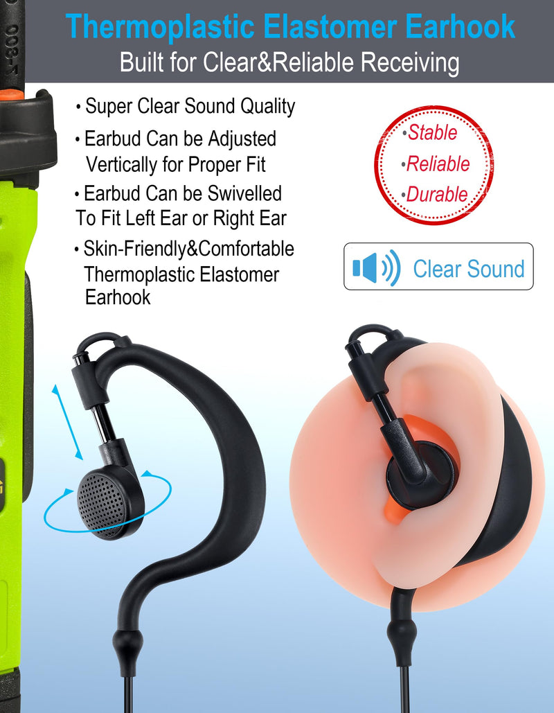 commountain APX 6000 XPR 7550e Earpiece with Mic Compatible for Motorola Radios APX 8000, APX 7000, APX 4000, XPR 7350e, XPR 7550, XPR 7580e, APX6000, APX8000, XPR7550, XPR7550e, Earhook Headset For users less than 6 feet tall
